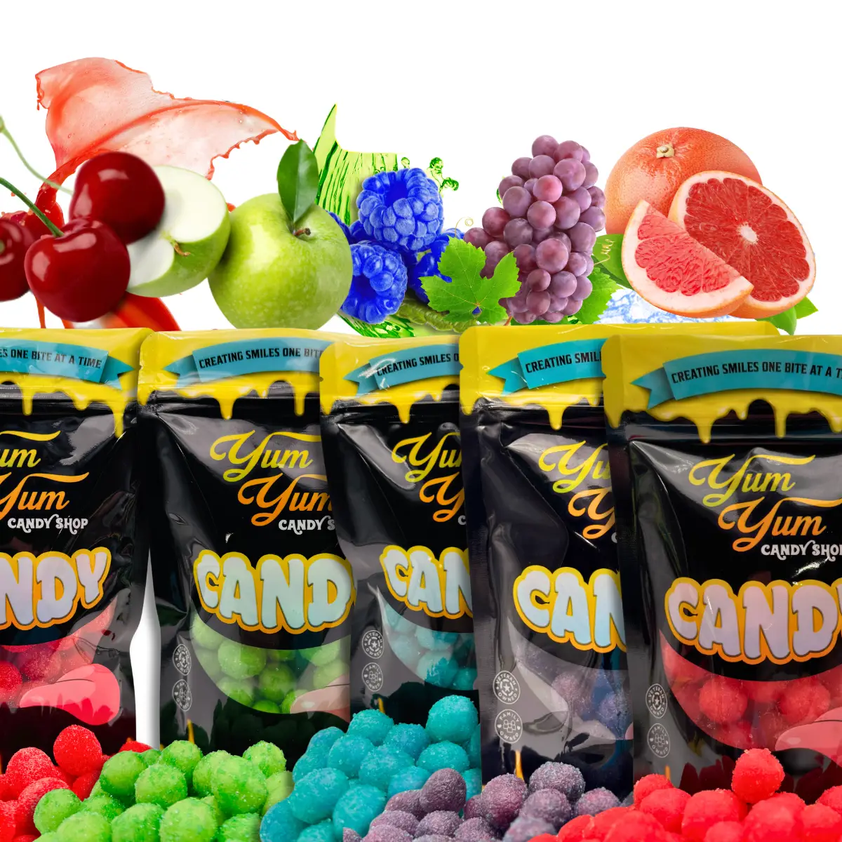 Extreme Sour Balls Candy 8oz Bag Super Sour Cherry, Green Apple, Blue Raspberry, Grapefruit, and Grape Candy Snack Soft Chewy