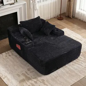 YOMSUM Boneless Sectional Cloud Sofa Bed & Chaise Lounge - Plush Corduroy Couches for Living Room, 1200lbs Capacity, with Cup Holder & Storage | No Assembly, Includes Pillows, Bean Bag-Style Comfort