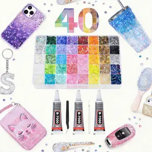 40 Grid 40000Pcs Color Jelly Rhinestone Kit, Rhinestone Bedazzling Kit with Tool & Glue, Free Bonus Set for DIY Nail Art, Crafts & Shoes Decor