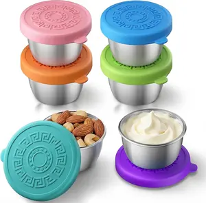 6 Pack Salad Dressing Containers with Lids – 1.6 Oz Leakproof Stainless Steel Sauce Cups, Condiment Containers for Lunch Box Travel Picnic