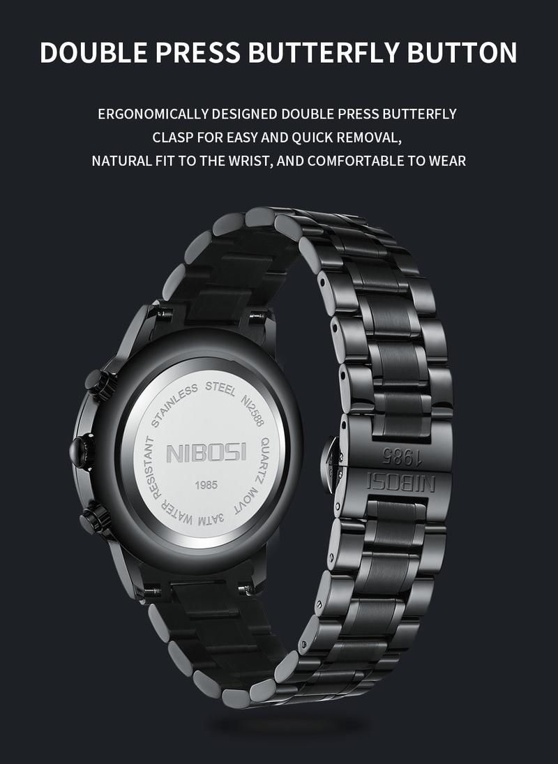 【Clearance sale】NIBOSI Men's Watches Analog Minimalist Black Dial Watches for Men Business Chronograph Military Casual Wrist Watches Stainless Steel Strap Date
