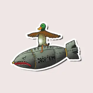 Drop ‘Em Duck Bomb Sticker, Funny Tactical Mallard Decal, Military Humor Waterproof Sticker for Laptop, Cooler, Ammo Box