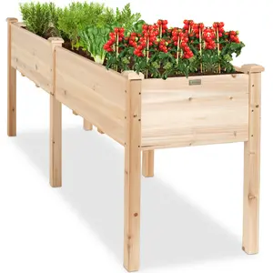 Best Choice Products 72x23x30in Raised Garden Bed, Elevated Wood Planter Box for Patio w/ Divider Panel