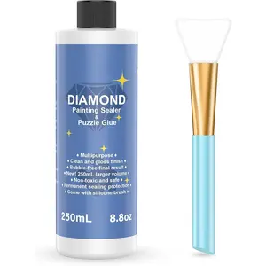 Painting Sealer 250ML with  Brush, 5D  Painting Glue Accessories Permanent Hold & Shine Effect for  Painting and Jigsaw Puzzles (8.8 OZ)