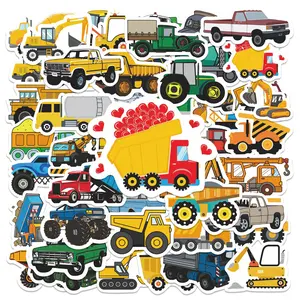 50pcs Construction Vehicle Stickers Pack, Waterproof Cartoon Truck & Tractor Decals for Laptop, Water Bottle, Notebook, Scrapbook & Kids' Toys, Toddler Gift, Stickers For Scrapbooking