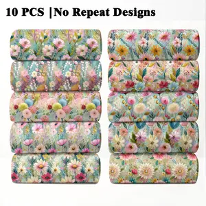 10PCS Boho Hand-Painted Floral Fabric, 23x55cm (9x22in) Classic Artistic Flower Pattern Quilting Fabric for Ethnic Home Decor, DIY Quilting & Crafts
