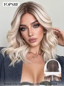 Topshe 13x6 Lace Front Wig, Deep Root Gradient Platinum Curly Short Hair, High Heat Resistant, Comfortable and Easy to Wear, Lace Frontal Wigs