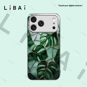 Stained glass style turtle shell and bamboo leaf phone case, fashionable and trendy retro gift, compatible with iPhone 17, 16, 15, 14, 13, 12, 11, 8, 7, and X--975