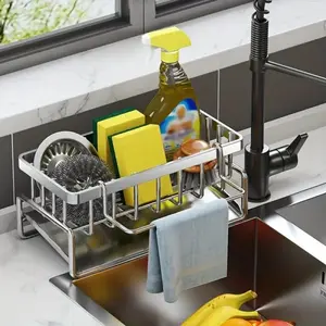 Stainless Steel Self-Draining Sponge Holder - Rust-Proof, Odor-Control Multi-Functional Black Kitchen Sink Drying Storage Organizer Metal Drain Rack