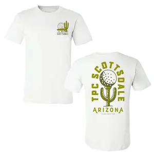 TPC Scottsdale Arizona Golf T-Shirt, Desert Cactus and Golf Ball Back Design Tee, Bold Yellow-Green Graphic Print, Soft Blend Shirt, Southwestern Golf Apparel for Men and Women, Local Course Gift Shirt