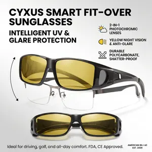 【FitOver Sunglasses】Cyxus High Quality Lightweight Durable Polarized Photochromic Sunglasses, UV400 Protection, Wear Over Prescription Eyewear,Day Night Driving Fit Sunglasses for Driving, Outdoor Sports Fashion Accessories High Quality Sunglasses-1304,