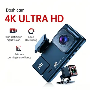 4K Ultra HD Dash Cam Front and Rear Triple Lens Car Camera 4K 2160P with Night Vision 360 Degree Rotation Wifi APP View 24H Parking Monitor G-Sensor Loop Recording