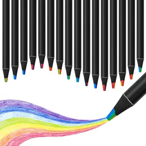 7-in-1 Rainbow Colored Pencils (Set of 16) – Multicolor Gradient Lead | Black Wooden Pencils for School Projects, Office Notes & Creative Art/Drawing/Coloring