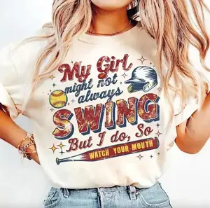 Comfort Colors My Girl Might Not Always Swing Softball Mom Game Day T-shirt, Graphic Casual Cotton Tee, Apparel Made In The USA		