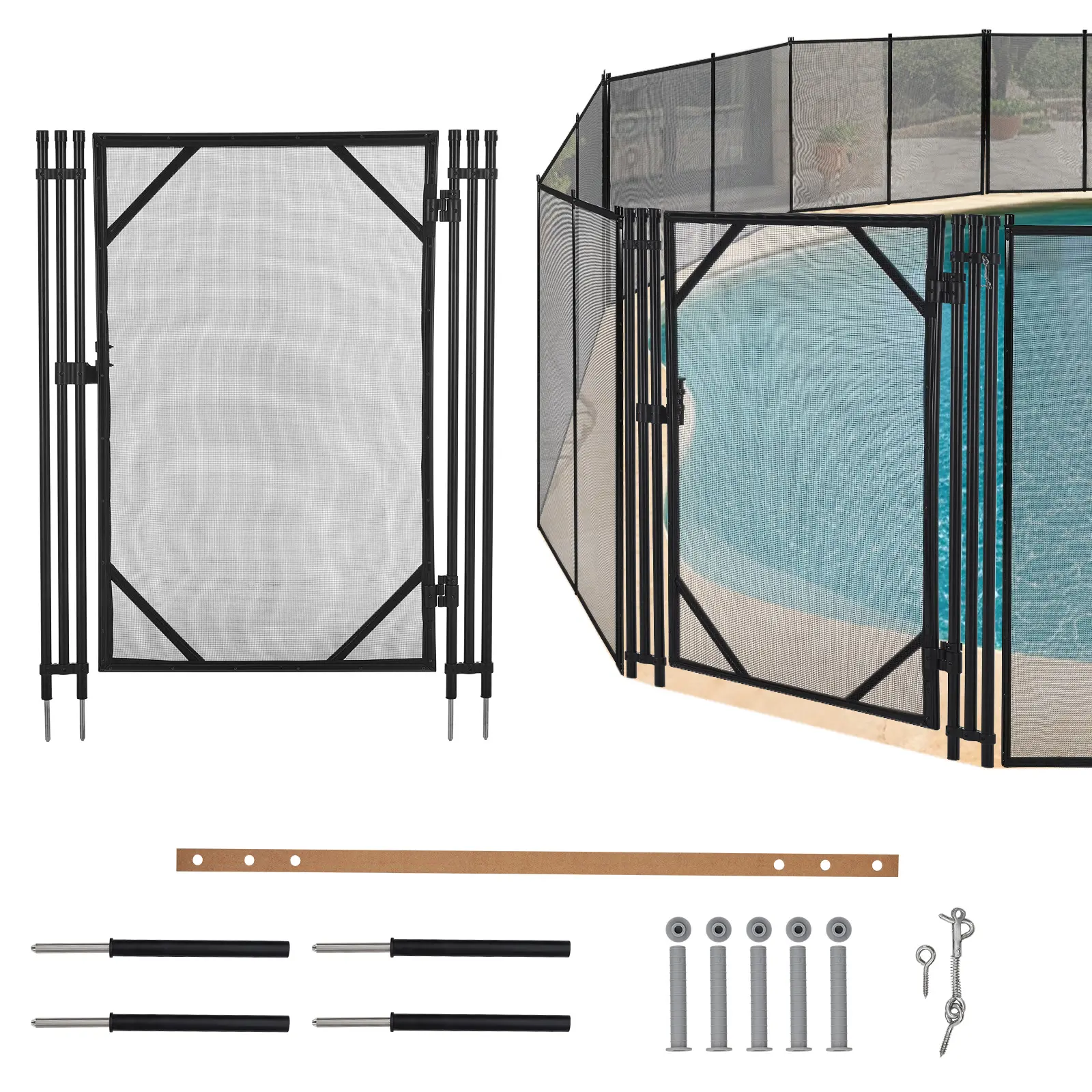 Stainless Steel Frame Pool Mesh Fence, Safety Barrier for Inground Above Ground Swimming Pool Backyard Garden