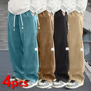 Men's Corduroy Casual Pants - Comfortable Loose Body Elastic Belt, Mid-Waist Straight Design Side Pocket, Breathable Machine Washable Fabric, Urban Street Style and Outdoor Activities Four Seasons | Casual Loose Style | Soft Texture, Streetwear Lovers