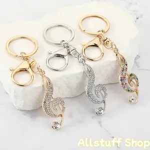 1pc Metal Keychain - Hip-Hop Street Style, Crystal-Studded Music Note Design, Cute Bag Charm, Creative Cross-Border Gift
