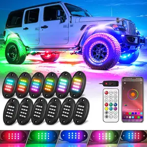 12 Pods RGB+IC LED Rock Lights for  Golf Cart ATV UTV SUV Offroad,  Sync  Chasing Rock Lights with APP/RF Control,  Dream Color  Underglow Kit  Underbody Light