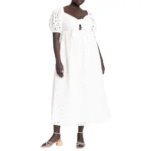 ELOQUII Women's Plus Size Eyelet Tie Front Maxi Dress