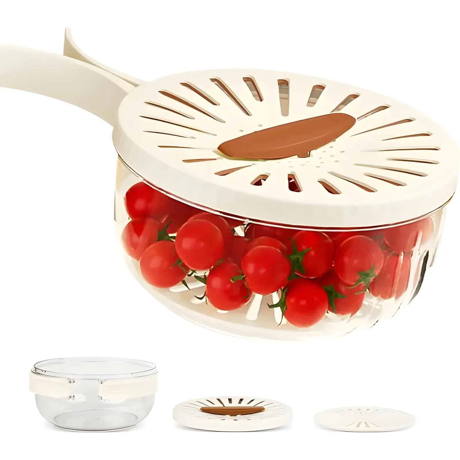 BPA-Free 2-in-1 Multipurpose Drain Basket with Lid and Handle, Colander - Kitchen Strainer Utensils for Vegetable Washing, Food Storage (1pcs Brown, Includes Lid, Single Unit)