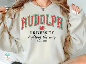 Rudolph University Shirt Solid & Distressed, Retro Christmas College Shirt Cut File Cricut, Sublimation Shirt, SweatShirt, Red Nose