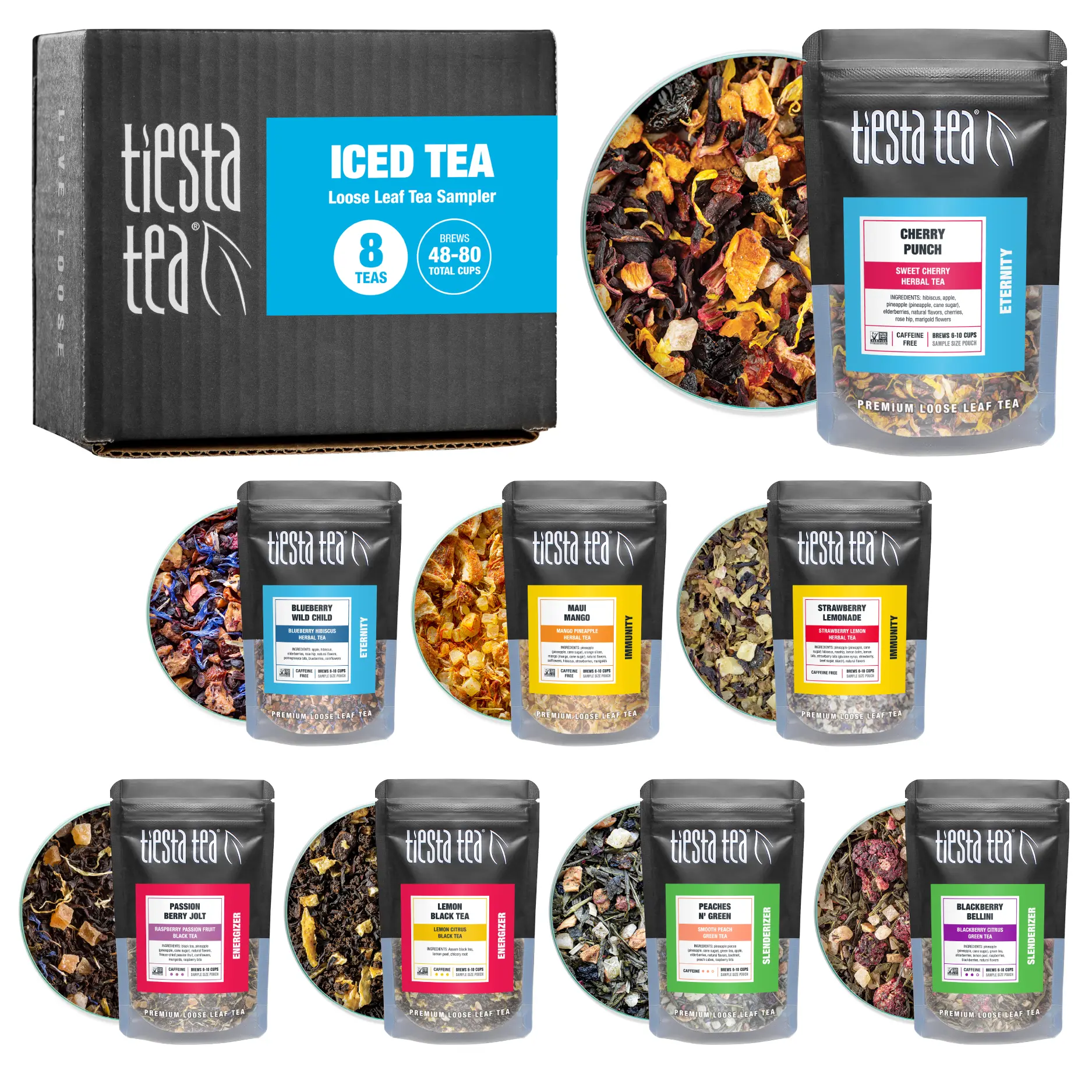 Iced Tea Sampler Set, Loose Leaf Tea Variety Pack with 8 Pouches | Tiesta Tea
