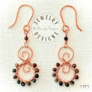 Copper Swirl Boho Earrings | Wire Wrapped jasper Beaded Dangles | Handmade Artisan Jewelry by Brandy Frazier  Caption: A favorite from my collection — these handcrafted double-circle copper swirl earrings shimmer with natural stone beads