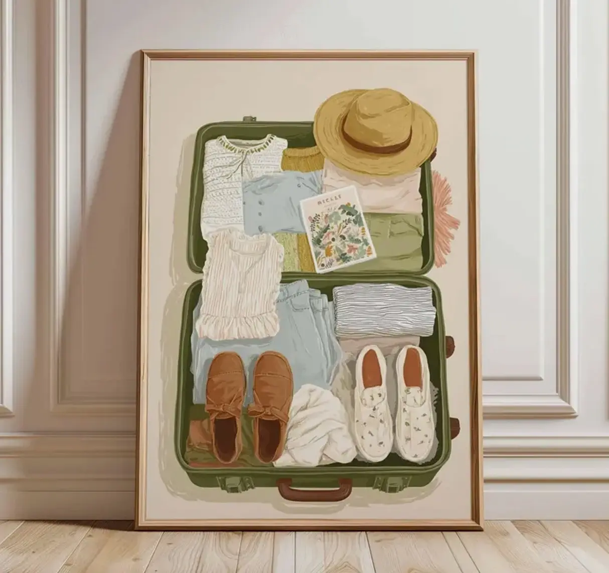 Travel Poster Wall Art, Vintage Suitcase Illustration Print, Summer Holiday Decor, Adventure Packing Artwork, Minimalist Travel Poster