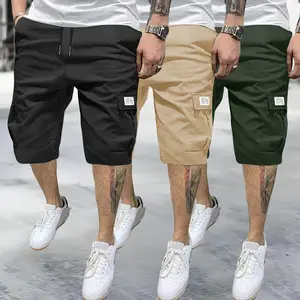 3PCS Men's Plus Size Solid Flap Pocket Cargo Shorts, National Day Clothing, Casual Elastic Waist Shorts for Daily Outdoor Wear, Plus Size Men's Bottoms for All Seasons, Casual Streetwear Shorts gifts for him