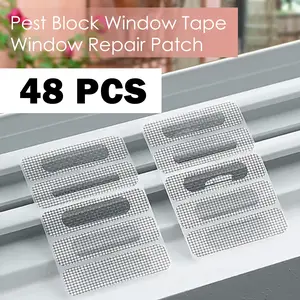 48 Counts Window Weep Hole Screen Patch,  Easy-Peel Water-Resistant Patches, Sticky Fiberglass Window Mesh Fixes