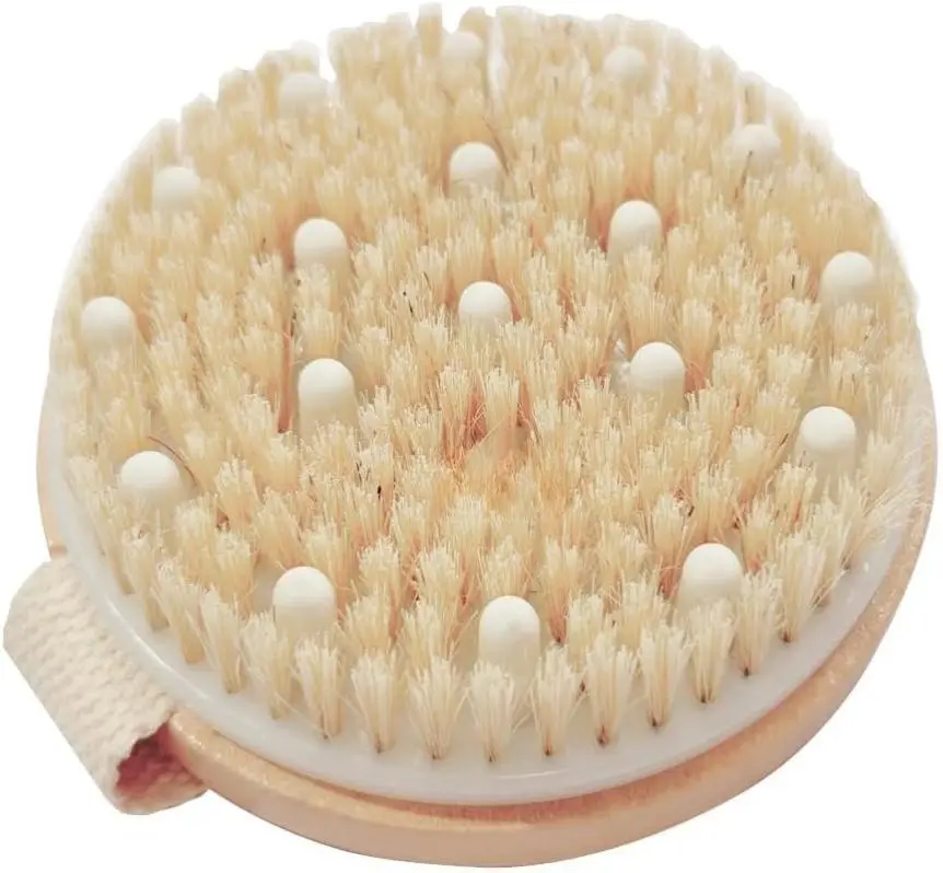 Bamboo Dry Body Brush with Massage Nodes for All Skin Types - Exfoliating Bath Scrubber for Smooth Skin & Enhanced Circulation