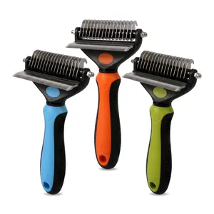 2-in-1 Pet Dematting Rake & Deshedding Comb - Dual-Sided Undercoat Tool for Dogs & Cats - Safe Tangle Knot Remover Brush