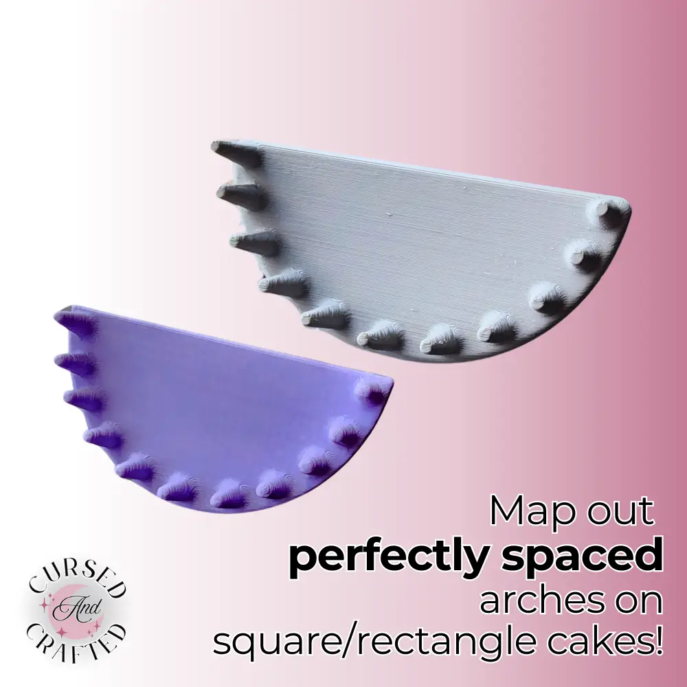 Cursed and Crafted Precision Cake Arch Guide Tool for SQUARE AND RECTANGULAR CAKES- Evenly spaces and aligns piping designs!