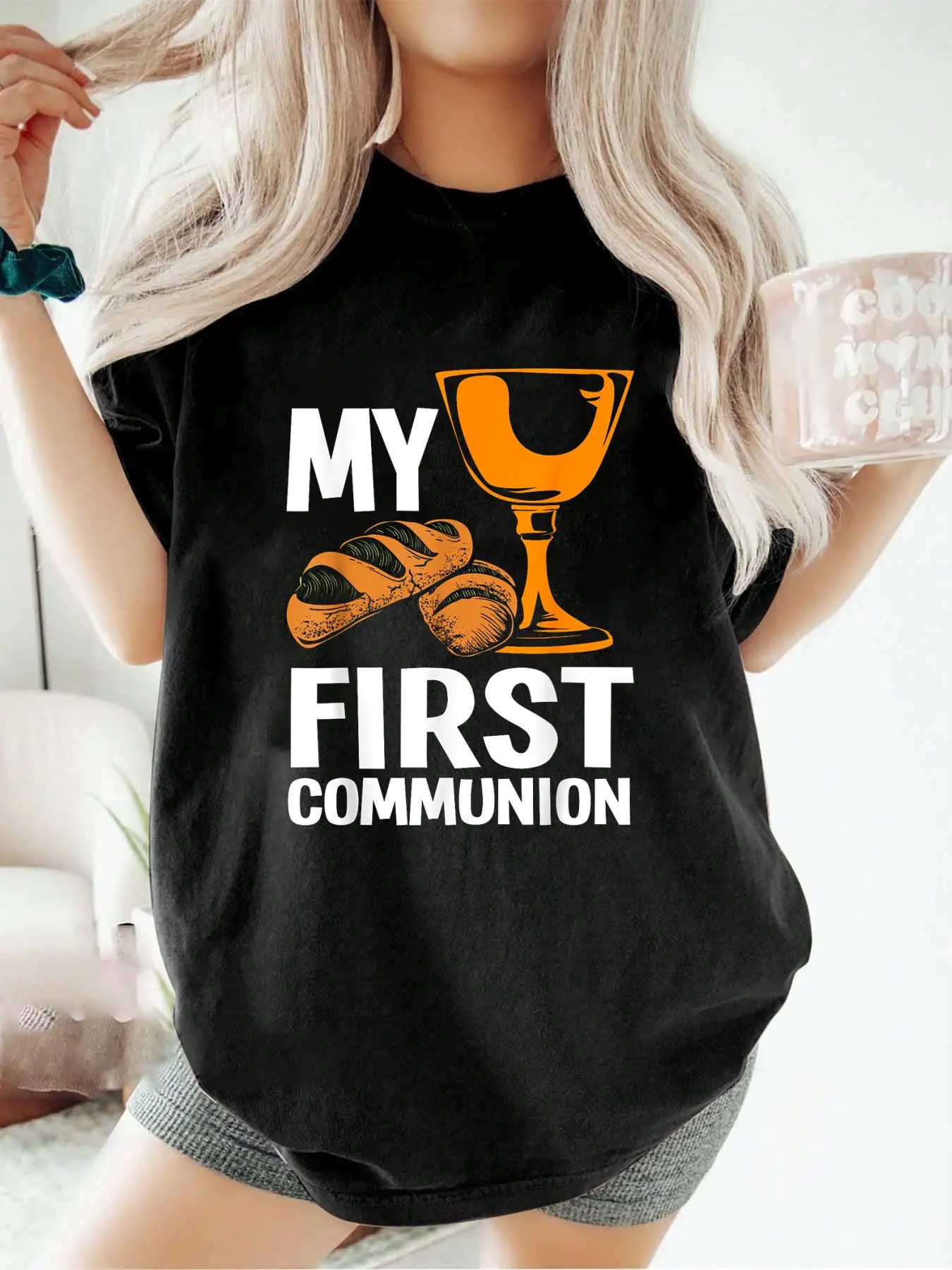 100% pure cotton Christian Apparel 1st Holy Communion My First Communion T-Shirt printed t-shirts for women