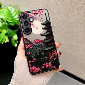 Ancient Pagoda Reflected in Moonlit Cherry Blossoms Matte semi transparent drop proof and scratch resistant case for Samsung for Galaxy S26 S25 Plus S24 Ultra S23 S22 S21 FE 5G Note 20 Ultra A54 A52 An excellent gift choice, Phone for iPhone 13