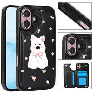 Unique Dog iPhone Wallet Case - Creative Bow Design for iPhone 17/16/15 Pro Max 14 Plus/13/12/11 Pro Air