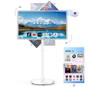 32-Inch Smart Portable TV on Wheels - FHD Touch Screen Display, Wireless Rollable Smart TV, 8G RAM, 128G Storage, 6-8H Built-In Battery, Android 14, Full Swivel Rotation, Remote Control, App Support, Grey HD Tablet outdoorfun