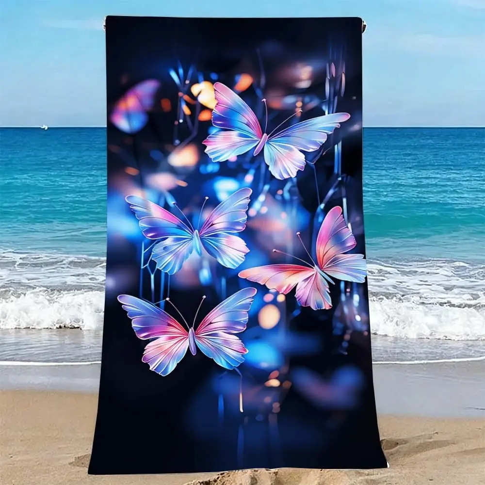 1PC Butterfly Print Beach Towel - Dark Blue Design for Beach, Pool, Travel Quick-drying, super absorbent, lightweight, sand-resistant, Quick Dry Towels For Travel. Ideal as a travel towel for swimming, spa, leisure, fitness, camping, picnic