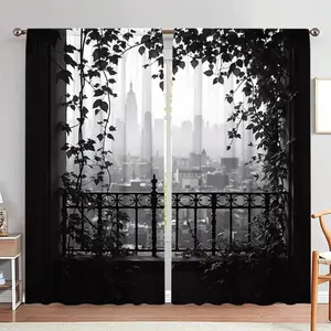 City Pattern Door Curtain, 1 Set Modern Art Black and White City Pattern Door Curtain, Home Decor for Living Room Bedroom Study Room, Home Decoration Curtain