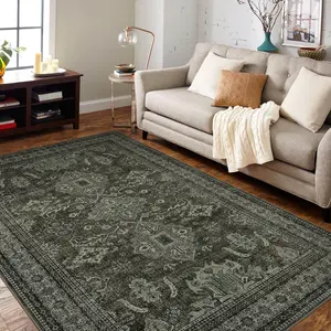 Distressed Printed Area Rug Washable Area Rug with Non-Slip Backing Low Pile Foldable Rug for Living Room Farmhouse Apartment Runner Carpets