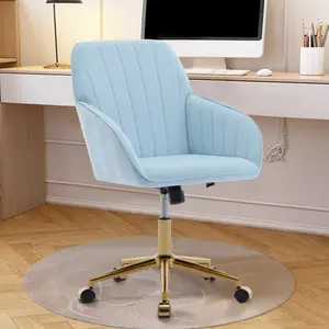Home Office Chair Swivel Velvet Desk Chair Accent Armchair Upholstered Modern Tufted Chairs with Gold Base for Girls Women Ergonomic Study Seat Computer Task Stools for Living Room