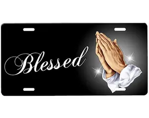 Blessed & Grateful License Plate, 12" x 6" Aluminum Vanity Tag for US Vehicles, gift, Divine Praying Hands Art, Spiritual Grace & Blessing