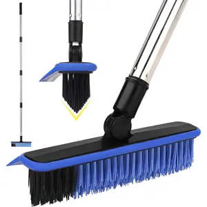 Grout Cleaner Brush with Long Handle, V-Scrub Brush Swivel Grout Brush Stiff Bristle Grout Scrubber for, Tile Line, Crevice,, Wall, Deck, (Blue)