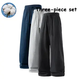 Men’s 3-Color Set – Breathable Cotton Jogger Pants, Relaxed Fit, Straight Leg, Elastic Drawstring Waist; Casual Pants for Lounging, Walking, and Summer Vacations