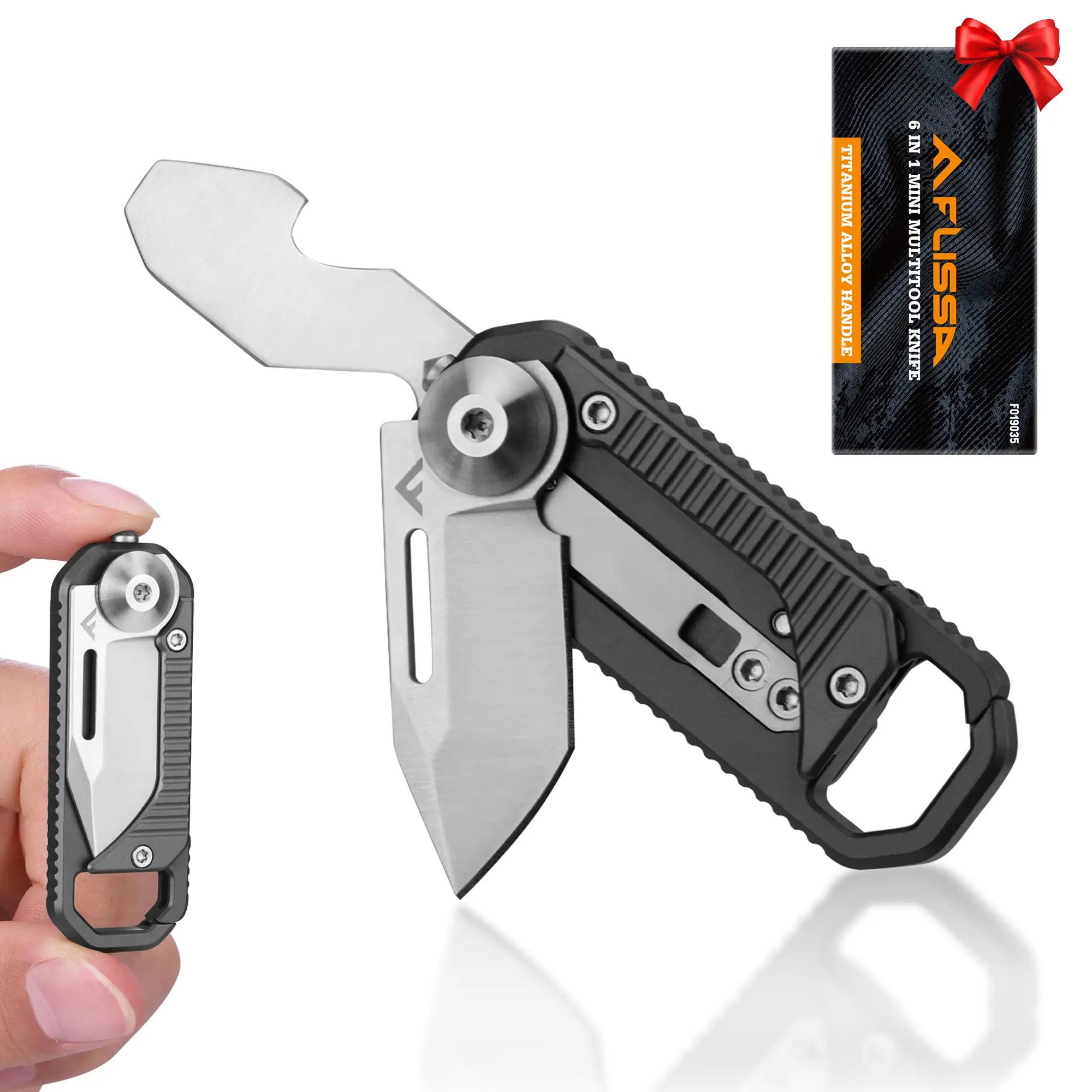 #summersale FLISSA Keychain Knife, 6-in-1 EDC Keychain Multitool, Mini Multitool Knife & Safety Lock Design, Small Pocket Knife for Outdoor, Camping, Hiking, or Christmas Gifts for Men