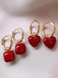 Elegant Women's Ear Studs Set, Geometric Heart Design, Perfect for Parties & Daily Wear, Unique Fashion Accessory for Ladies, Hoop Earring Sets