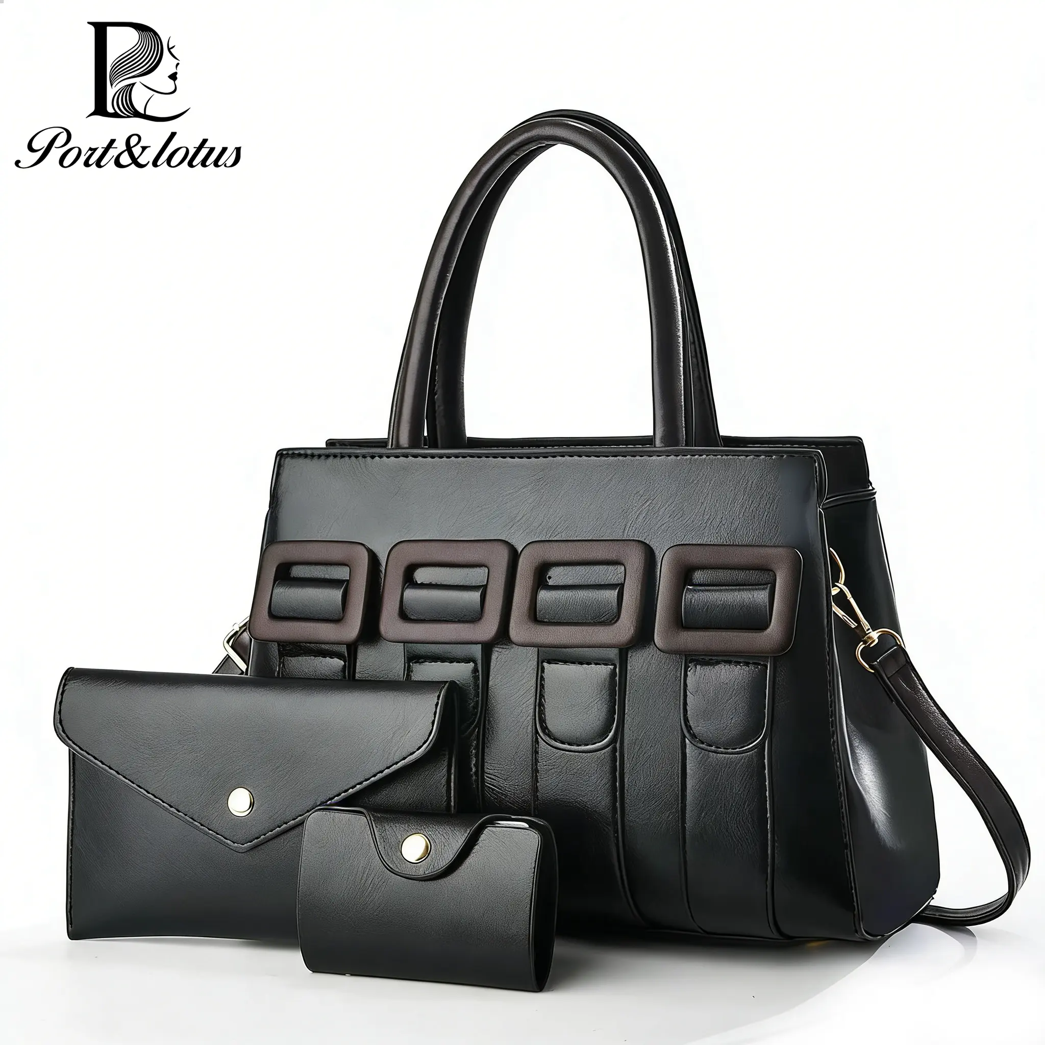 PORT&LOTUS Women's Medium Capacity Handbag, Elegant Top-Handle Shoulder Bag with Stylish Square Buckle & Built-in Wallet, Casual Everyday Carry Bag, Gifts for Women, Everyday Handbags