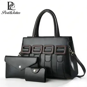 Port&Lotus Large Capacity Designer Handbag Set for Women with Shoulder Strap Women's Top-handle Handbags with Stylish Square Buckle with Built in Wallet