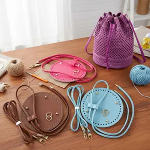 DIY Crochet Dumpling Bag Kit 3-Piece Set - Handmade Knitting Accessories with Adjustable Shoulder Strap, Zipper, Faux Leather Base - Perfect Gift for DIY Projects, Crochet Gifts