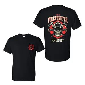 The Firefighter Recruit First In Last Out T-Shirt, 2 Sides, Firefighter Skull Axes Graphic Tee